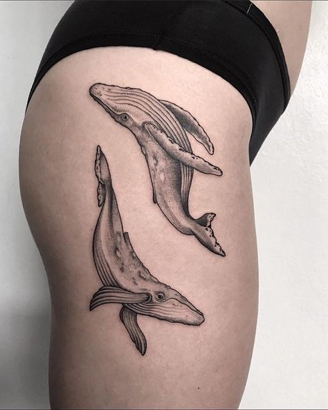 Whales tattoo by Anna Neudecker (@labigotta) from Milan, Italy #blxckink #italytattoo #tattooitaly #milantattoo #whaletattoo #hearttattoo #mermaidtattoo #flamingotattoo Hai Tattoo, Aa Tattoos, Whale Tattoo, Whale Tattoos, Italy Milan, Ocean Tattoos, Shark Tattoos, Tattoo Flash Art, Feminine Tattoos