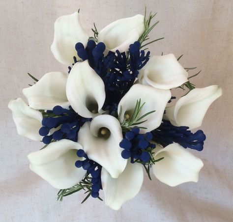 navy brunia berries Blue Lily Bouquet, Brunia Berries, Untraditional Wedding, Blue Purple Wedding, White Flower Arrangements, Art Deco Flower, Wedding Ready, Lily Bouquet, Blue Lily