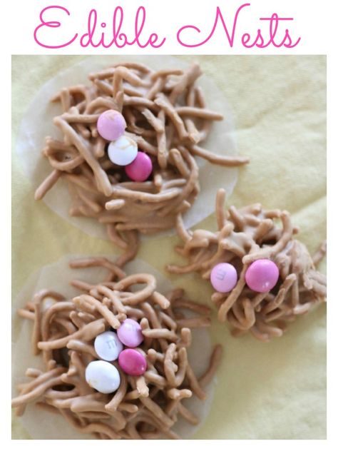 Edible Nests:  A Delicious Spring Treat! Butterscotch Peanut Butter, Owl Cakes, Spring Treats, Chow Mein Noodles, Edible Crafts, Fruit Arrangements, Easter Goodies, Edible Arrangements, Spring Crafts For Kids