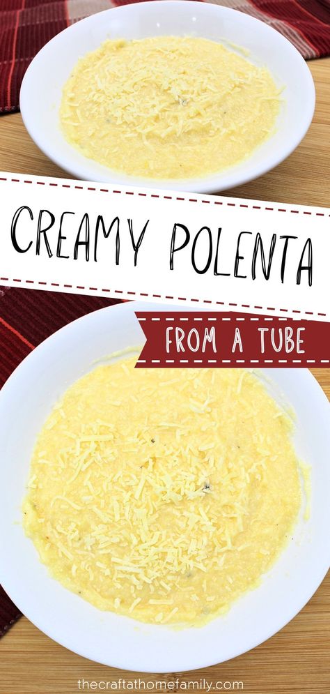 Can’t find dry cornmeal at the store? This delicious creamy side dish can be made using polenta from a tube. This creamy homemade parmesan polenta is healthy, vegetarian and gluten-free—and it’s also super simple to make using a roll of polenta, milk and parmesan! Find out how to make tube polenta creamy and cheesy using this easy side dish recipe. Buy a log of polenta from Trader Joe's and make it extra creamy using cheese and vegetable broth. A great side dish recipe to accompany your dinner! Tube Polenta Recipes Healthy, Creamy Polenta From Tube, Trader Joes Polenta Tube, Tubed Polenta Recipes, Polenta Recipes Tube, Tube Polenta Recipe, Polenta Recipes Healthy, Tube Polenta, Instant Polenta