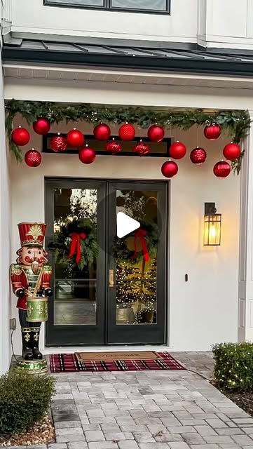 Ann Vallotton on Instagram: "Viral garland hanging hack ✨  I love this idea, using a shower curtain rod as the base for a Christmas garland that you can hang outside or inside your home. It makes a huge statement and adds  so much festive flavor. My daughter’s front entry was the perfect spot for this one.  Curtain Rod - Amazon Garlands & large ornaments - Home Goods  #deckthehalls #christmasdecorating #diyhomedecor #seasonaldecor #hack #christmasdiydecor #ornamentgarland #christmasgarland" Viral Garland, Garland On Porch, Large Ornaments, Garland Ideas, Ornament Garland, Shower Curtain Rod, Tension Rod, Shower Curtain Rods, Front Entry