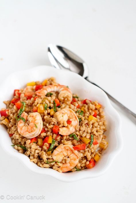 Toasted Barley & Shrimp Salad Recipe | cookincanuck.com #cleaneating #wholegrain Shrimp And Barley Recipes, Barley Recipes, Barley Benefits, Chicken Barley Soup, Shrimp Salad Recipe, Barley Recipe, Sea Food Salad Recipes, Shrimp Salad Recipes, Lunch Healthy