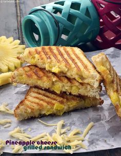 Pineapple and Cheese Grilled Sandwich recipe | Indian Vegetarian Recipes | by Tarla Dalal | Tarladalal.com | #2549 Veg Sandwiches, Indian Sandwich, Pineapple And Cheese, Cheese Grilled Sandwich, Sandwich Maker Recipes, Grilled Sandwich Recipe, Sandwich Recipes Indian, Sandwich Cheese, Healthy Thai Recipes