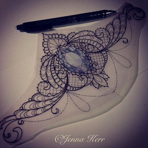 One of my next tattoos ;) Tato Mandala, Tato Dada, Gem Tattoo, Jewel Tattoo, Underboob Tattoo, Muster Tattoos, Chest Tattoos For Women, Lace Tattoo, Sternum Tattoo