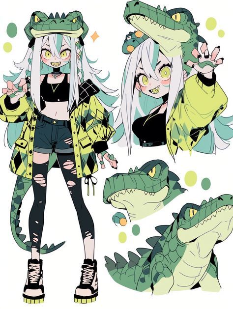 F2u Ref Sheet Base Human, Friendly Character Design, Character Sheet Reference Concept Art, Colourful Character Design, Flat Color Art Style, Alligator Anime, Oc Art Character Design Sketch, Reptile Character Design, Alligator Character Design