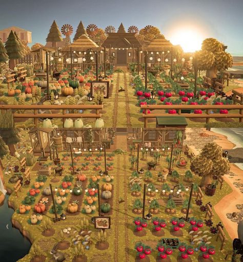 Animal Crossing Farming Ideas, Animal Crossing Farm Ideas Code, Animal Crossing Orchard Codes, Farm Inspo Acnh, Covered Wagon Acnh Ideas, Acnh Farm Design Ideas, Animal Crossing Crop Farm, Acnh Berry Farm, Acnh Cottagecore Farm