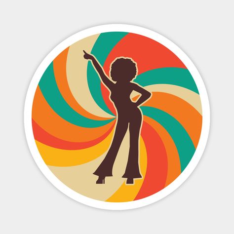 Dancing Woman Illustration on groovy 80s Background. Disco days Nostalgia. Colorful Retro Design -- Choose from our vast selection of magnets to match with your desired size to make the perfect custom magnet. Pick your favorite: Movies, TV Shows, Art, and so much more! Available in two sizes. Perfect to decorate your fridge, locker, or any magnetic surface with. 80s Background, Groove Is In The Heart, Dancing Woman, Heart Magnets, Woman Illustration, 80s Retro, Heart Stickers, Custom Magnets, Retro Design