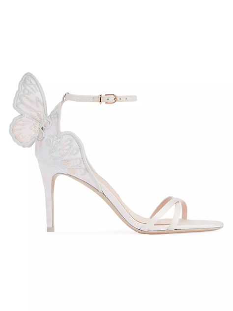 Shop Sophia Webster Chiara Butterfly-Accent 85MM Satin Sandals | Saks Fifth Avenue Heels Butterfly, Sophia Webster Chiara, Sophia Webster Heels, Pastel Embroidery, Mermaid Heels, Butterfly Heels, Butterfly Sandals, Sophia Webster Shoes, Butterfly Shoes