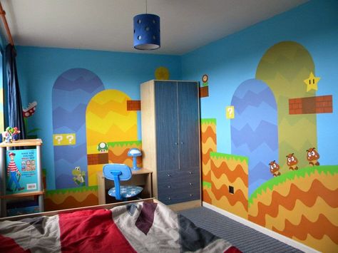 Mario Wall Murals by Artist Sarah McDonald   These fantastic Super Mario wall murals are by Artist Sarah McDonald from Devon, UK, who spec... Boys Lego Bedroom Ideas, Mario Mural, Boys Lego Bedroom, Super Mario Room, Mario Room, Lego Bedroom, Mario E Luigi, Kids Room Murals, Bedroom Murals