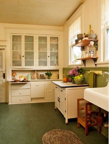 Craftsman kitchen, original cabinets Milk Glass On Open Shelves, Vintage Inspired Kitchen Remodel, Wanda June Home, 1920s Kitchen Vintage, Small Vintage Kitchen Ideas, Vintage Kitchen Backsplash Ideas, 1929 Kitchen, 1910s Kitchen, 1930s Kitchen Vintage