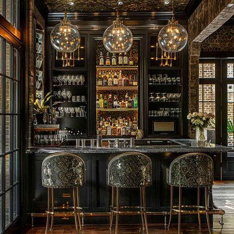 Moody Bar Design, Speakeasy Bar Design, Home Bar Designs Luxury, Bar Room Design, Mediterranean Bar, French Transitional, Bar Lounge Room, Porter House, Art Deco Lounge