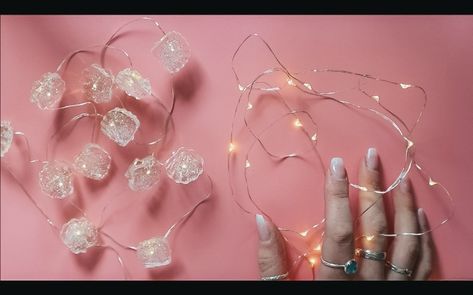 upgrade your fairy lights with resin Lights In Resin, Diy Epoxy, Diy Resin, Resin Diy, Fairy Lights, Sea Shells, Diamond Earrings, Make It Yourself, Lighting