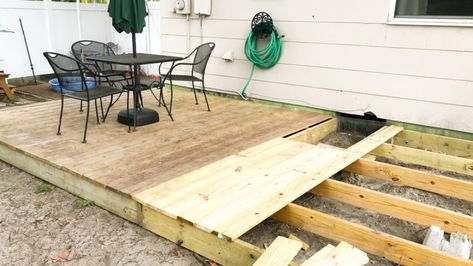 How I Built my DIY Floating Deck in 48 hours for less than $500...! · Small Floating Deck, Diy Floating Deck, Decking Ideas, Laying Decking, Pergola Swing, Floating Deck, Back Steps, Wooden Pergola, Backyard Pergola