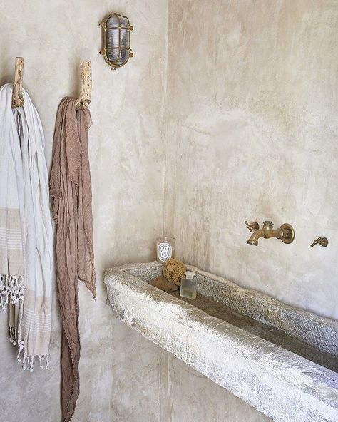 Bathroom details. It’s not common for me to use plaster on the walls, set in a concrete sink or use a color mix of Zelig Moroccan tile, but… Rustic Bathroom Designs, Concrete Sink, Bathroom Walls, Steam Showers Bathroom, Bathroom Design Inspiration, Bathroom Goals, Rustic Bathrooms, Stone Sink, Moroccan Tile