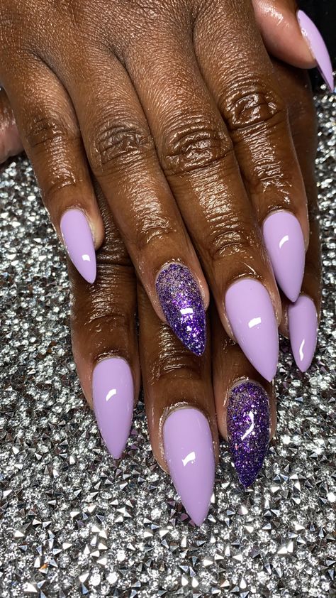 Baddie Almond Nails, Purple And Silver Nails, Purple Nail Art Designs, Purple Gel Nails, Blue And Silver Nails, Purple Glitter Nails, Skull Nails, Purple Nail Art, Purple Acrylic Nails