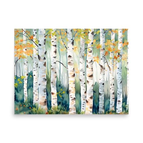 Aspen Tree Watercolor Painting, Aspen Tree Painting Easy, Aspen Watercolor, Birch Forest Painting, Colorado Autumn, Aspen Trees Painting, Birch Trees Painting, Group Painting, Lovely Paintings