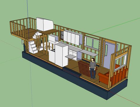 Tiny House Trailer Plans, Gooseneck Tiny House, House Plan With Loft, Tiny House Stairs, Gooseneck Trailer, Tiny House Layout, Tiny House Trailer, Tiny House Floor Plans, Tiny House Bathroom