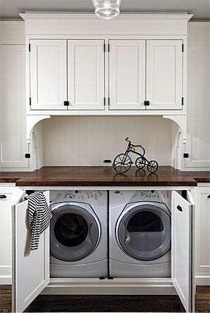 Dressed up Laundry, in the Hall, So proud of the work Rob does Laundry In Kitchen, Laundry Room Storage Shelves, Hidden Laundry, Laundry Room/mud Room, Vintage Laundry Room, Room Storage Diy, Laundry Room Remodel, Laundry Room Inspiration, Vintage Laundry