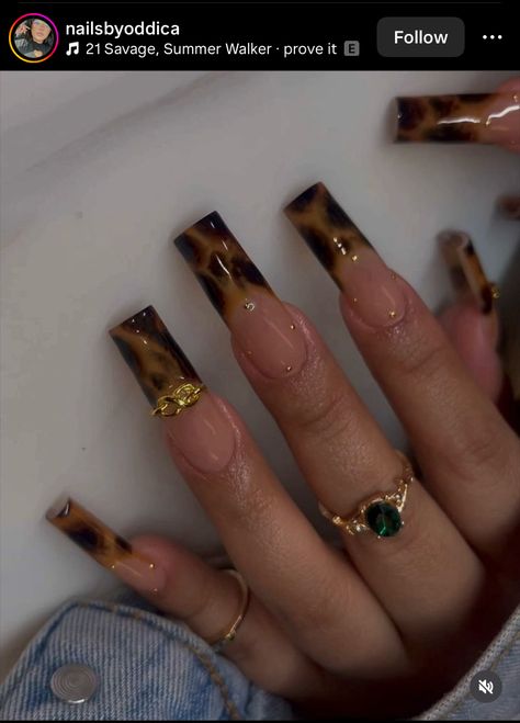 Mail Inspo Fall 2024, Square Shape Nail Designs, Fall Acyrilics Nails, Nail Ideas Fall Autumn, Brown Bling Nails, California Nails Ideas, Nail Profile Picture Instagram, Brown Nail Inspo Acrylic, Simple Cheetah Nails