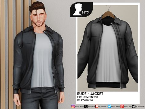 The Sims Resource - Rude (Jacket V1) Sims 4 Male Leather Jacket, Male Leather Jacket, Ts4 Clothes, Sims 4 Men Clothing, Sims 4 Hair Male, Ts4 Mods, Clothes Cc, Sims Free Play, Free Sims 4