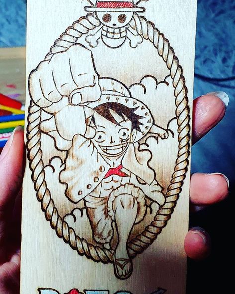 One Piece Bookmark, Wood Burning Pen, Woodburning Ideas, Wood Burning Ideas, Wood Burning Patterns, Monkey D Luffy, Pyrography, Wood Burning, Wood Crafts