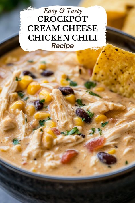 Crockpot Cream Cheese Chicken Chili Dinners With Chicken Crockpot, Cheesy Chicken Chili Crockpot, Crockpot Recipes Rotisserie Chicken, Crock Pot White Chicken Chili With Cream Cheese, 🍲 Crockpot Cream Cheese Chicken Chili, Cream Cheese Chicken Chili Instapot, Cream Cheese Chicken Tortilla Soup, Easy Crockpot Cream Cheese Chicken Chili, Crockpot Recipes Chicken Chili