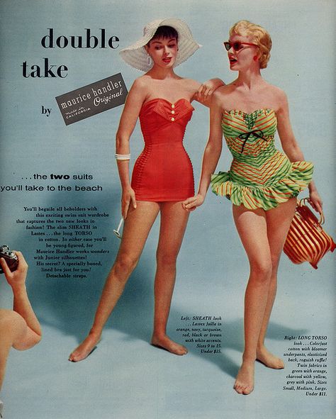 Maurice Handler swimsuits c.1955 1950s Swimwear, Vintage Bathing Suits, Vintage Swim, Vintage Swimsuit, Fashion 1950s, Vintage Swimwear, Vintage Swimsuits, Double Take, Moda Vintage