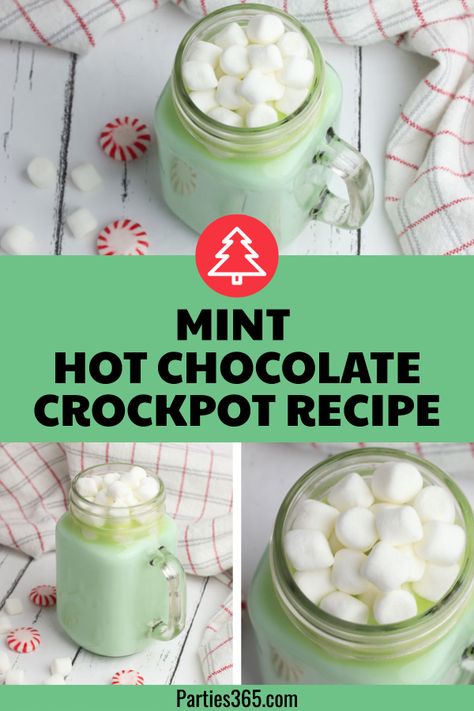 This homemade Mint Hot Chocolate Recipe is creamy, delicious and cooks in the crockpot or slow cooker! The peppermint flavored cocoa is ideal for holiday parties, Christmas morning or Grinch themed parties! Find the easy recipe using condensed milk right here... Grinch Hot Chocolate Crock Pot, Grinch Hot Chocolate Slow Cooker, Hot Chocolate Crockpot Recipe, Hot Chocolate Crockpot, Recipe Using Condensed Milk, Mint Hot Chocolate Recipe, Recipes Using Condensed Milk, Chocolate Crockpot, Crock Pot Hot Chocolate Recipe