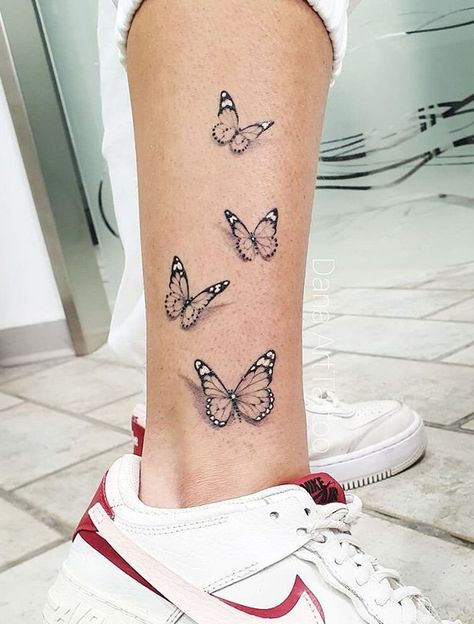 Triple Butterfly Tattoo, 3 Butterfly Tattoo On Thigh, Open Butterfly Tattoo, Multiple Butterfly Tattoo Designs, Small And Big Butterfly Tattoo, Group Of Butterflies Tattoo, Three Butterfly Tattoo, Butterfly Split In Half Tattoo, Multiple Butterfly Tattoo