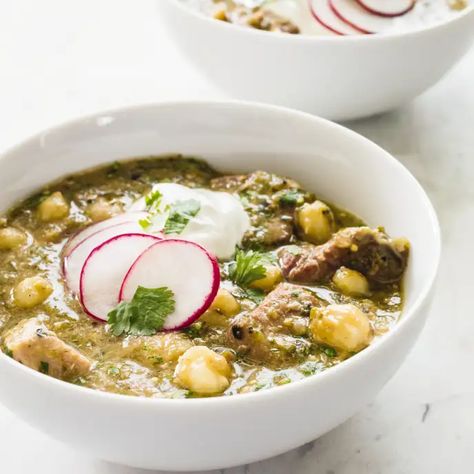 Slow-Cooker Tomatillo Chili With Pork and Hominy | America's Test Kitchen Chili With Pork, Tomatillo Chili, Pork Chili, Donut Toppings, Foolproof Recipes, Cookie Toppings, Weekly Recipes, Scottish Recipes, America's Test Kitchen Recipes