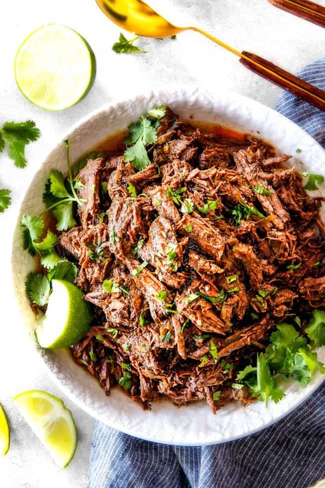 This is the BEST Slow Cooker Chipotle Beef Barbacoa I have ever tried!  Super tender, juicy, EASY and bursting with rich, complex flavors!  Great for large crowds or make ahead meals and makes the best tacos, burritos, nachos, salads, etc! Food Synergy, Barbacoa Crock Pot, Beef Barbacoa Slow Cooker, Beef Crockpot, Colombian Style, Beef Barbacoa, Slow Cooker Barbacoa, Barbacoa Recipe, Ground Beef Pasta