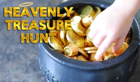 Heavenly Treasure Hunt - Family Night Idea (she: Adelle) - Or so she says... Vbs Lessons, Family Togetherness, Ladies Group, Treasures In Heaven, Treasure Hunt Clues, Fhe Lessons, Family Devotions, Vbs Ideas, Bible Games