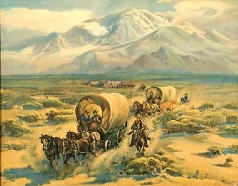 Images of Conestoga Wagons | Covered Wagons San Onofre Beach, Western Hunting, Lds Church History, Wagon Trails, American Gallery, Western Artwork, The Oregon Trail, American Western, Train Art