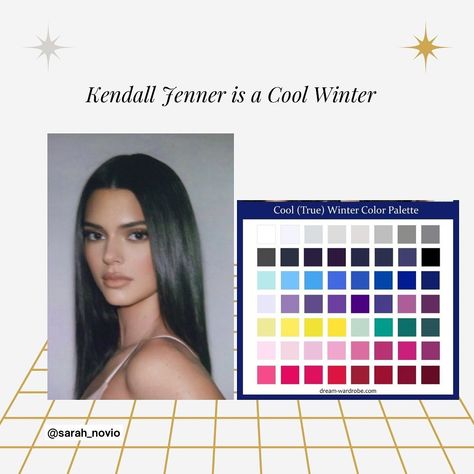 Sarah Novio | Let’s do a color analysis of Kendall Jenner 😍 she’s a great example of someone who could be mistaken for a warm season bc of her warm… | Instagram Kendall Jenner Color Analysis, True Winter Color Palette, Winter Color Palette, True Winter, Kendall Jenner Outfits, Deep Winter, Color Palate, February 19, Kendall Jenner Style