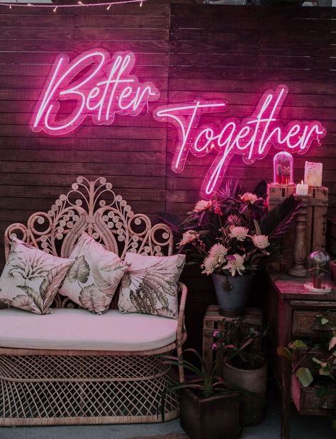 Better together neon sign Wedding Lounge Area, Glass House Wedding, Pink Neon Sign, Neon Quotes, Wedding Lounge, Neon Decor, Neon Sign Bedroom, Custom Wedding Signs, Wedding Neon Sign