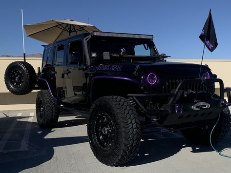 Jeep Wrangler All Black, Black And Purple Jeep Wrangler, Black Jeep With Purple Accents, Black Jeep Interior, Black And Purple Jeep, Purple Jeep Wrangler, Jeep Wrangler Girly, Jeep Inspiration, Jeep Wranger