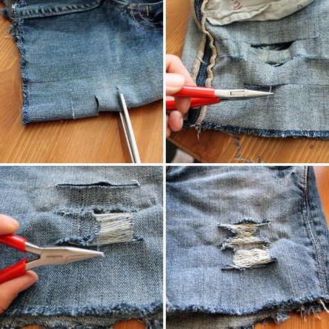 Diy Cutoffs, Diy Jean Shorts, Ombre Tights, Distressed Tshirt Diy, Diy Ripped Jeans, Jeans Tutorial, Strapless Sundress, Diy Shorts, Ropa Diy