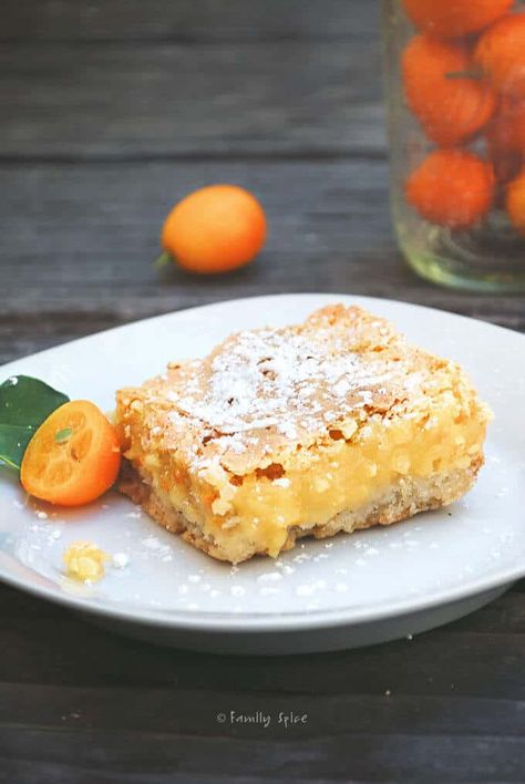 Kumquat Bars from Family SPice Cumquat Recipes, Loquat Recipes, Bienenstich Recipe, Kumquat Recipes, Citrus Recipes, Lemon Bars, Orange Recipes, Fruit Recipes, Brownie Recipes