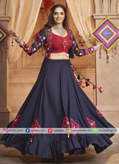 Imposing Viscose Thread Readymade Lehenga Choli Garba Ghagra, Gujarati Garba, Navaratri Chaniya Choli, Navy Blue Lehenga, Choli Blouse Design, Chaniya Choli Designs, Navratri Lehenga, Garba Dress, Ghaghra Choli