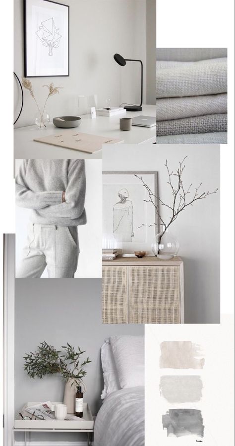 Grey And White Mood Board, Grey Moodboard Aesthetic, White Minimal Bedroom, Kitchens Designs, Grey Combination, Minimal Bedroom, Mood Board Inspiration, Gray Interior, Colour Board