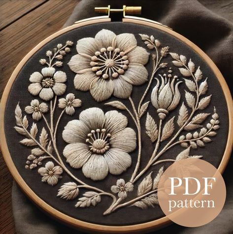 Vintage Blooms Digital PDF Embroidery Pattern Instant Download Whether you're a seasoned stitcher or just getting started, this charming design is perfect for you. The finished piece will look stunning displayed in your space or as a heartfelt gift for someone special. Hand embroidery is a wonderful way to engage in an ages-old traditional craft, unwind and indulge in a relaxing hobby that brings simple joy and creative outlet. ------------------------ ꕥ PDF Printable Tracing Pattern: Easily tra Large Flower Embroidery Patterns, Tracing Embroidery Designs, Moody Embroidery, Embroidery Tracing Patterns, Hand Embroidery Patterns Vintage, Succulent Embroidery, Vintage Embroidery Patterns, Punch Embroidery, Modern Hand Embroidery Patterns