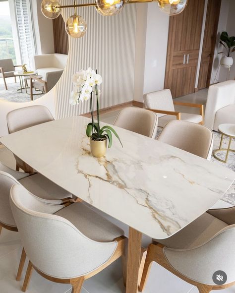 Dinner Table Decorations For Home, Aesthetic Dining Table, White Marble Top Dining Table, Dining Table Aesthetic, Dinner Table Ideas, Marble Dinning Table, Dining Table Decor Everyday, Beige Dining Room, Gold Dining Table