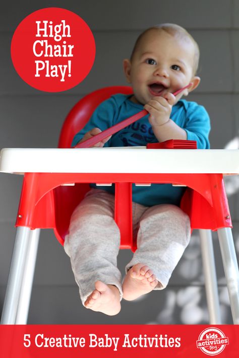 Super fun baby games in the high chair!  These can help you while you start dinner or do a few dishes because your little one can play safely next to you. High Chair Activities, Activities For Babies, Baby Play Activities, Baby Activities, Games Kids, 5 Babies, Activities For Toddlers, Toddler Play, Toddler Learning Activities