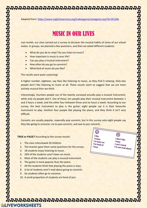 Music Reading Worksheets, Kindergarten Reading Comprehension, Free Reading Comprehension Worksheets, Worksheets For Grade 1, Music Reading, Esl Reading, School Homework, Comprehension Skills, Music Worksheets