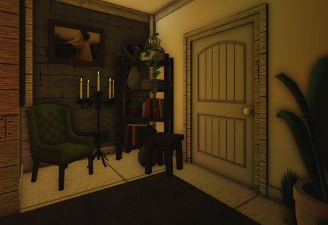 bloxburg seating area/hallway decor created by me w/ inspo :) Hallway Bloxburg, Bloxburg Hallway Ideas, Building Hacks, Fall House, Bloxburg Hallway, Blocksburg Room Ideas￼, Bloxburg Builds, House Decorating Ideas Apartments, Bloxburg Ideas