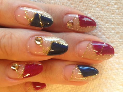 Mosaic red & blue nail Red Blue And Gold Nails, Red Blue Gold Nails, Blue Gold Nails, Blue Nail, Gold Nails, Blue Nails, Other Colors, Blue Gold, Red Blue