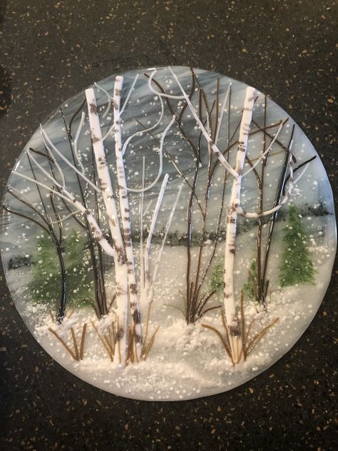 Fused Glass Scenes, Fused Glass Winter Scenes, Fused Glass Landscapes, Glass Frit Painting, Frit Painting, Art Glass Pumpkin, Glass Landscape, Stained Glass Mosaic Art, Fused Glass Artist