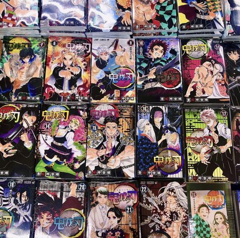 Demon Slayer Manga Book Collection, Demon Slayer Collection, Demon Slayer Book, Demon Slayer Cards, Japan Theme, Demon Slayer Manga, Kawaii Room Ideas, Book Wishlist, Kawaii Stuff