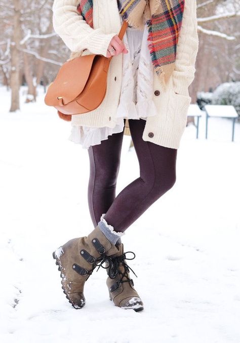 Cute snow day outfit, Sorel Joan of Arctic Wedge Boots, Cable knit cardigan, Pom pom beanie, Mark & Graham Daily Saddle Bag, Spanx faux leather leggings, and a plaid blanket scarf. Wedge Boots Outfit, Sorel Wedge, Sonus Festival, Sorel Wedge Boots, Faux Leather Leggings Outfit, Snow Day Outfit, Sorel Joan Of Arctic Wedge, Joan Of Arctic Wedge, Leather Leggings Outfit