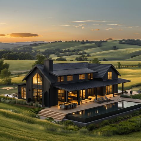 The Sunset Haven Mountain House Design, Black Modern Farmhouse, Modern Mountain House, Mountain Home Exterior, Barn Style House Plans, Modern Mountain Home, Dark House, Modern Barn House, Interior Design Photography